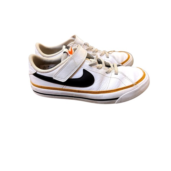 Nike Other - Nike Court Legacy Kids‎ White Black Mustard Leather Sneakers Size 3Y Boys